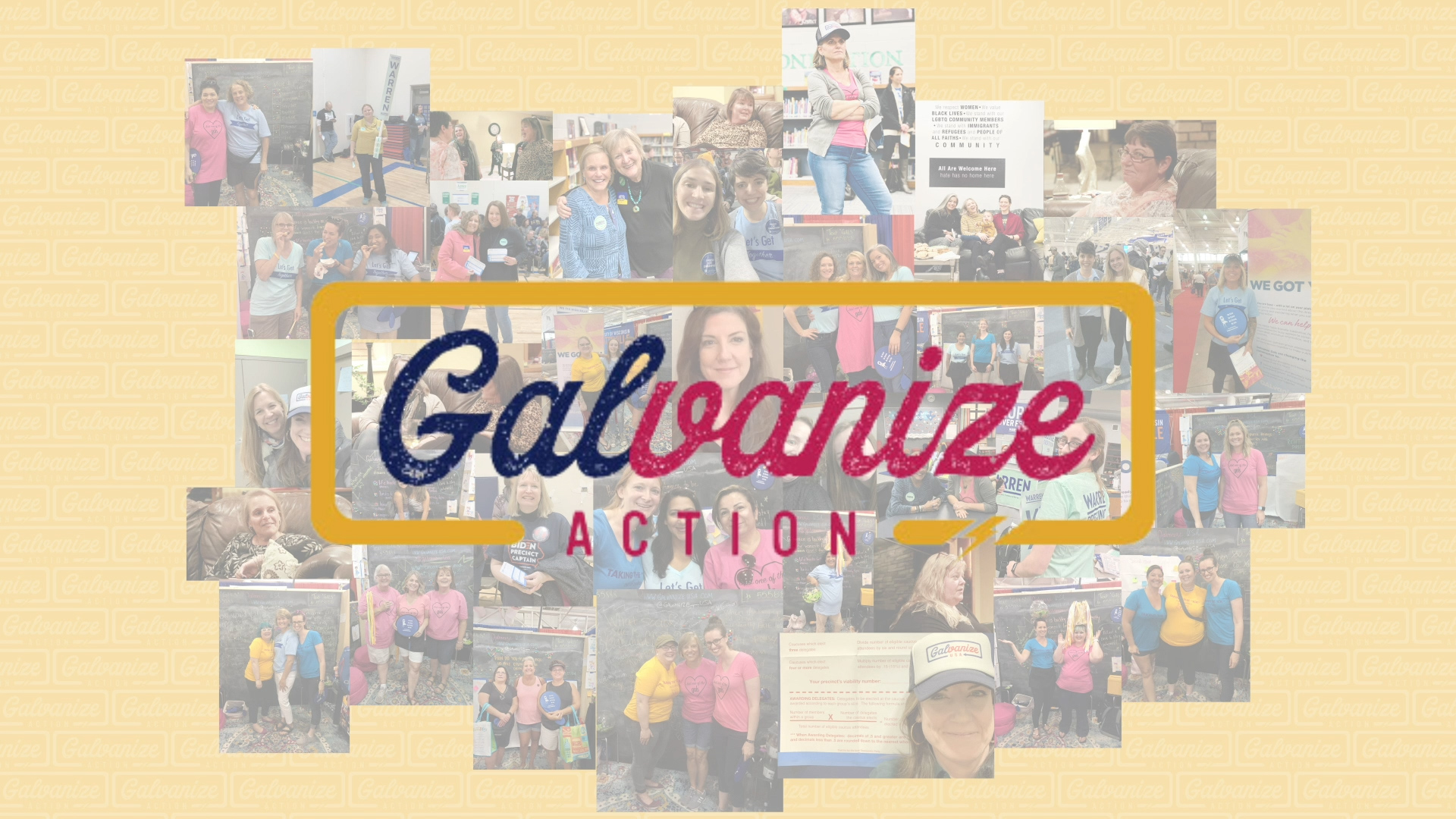 Galvanize Action logo with collage of photos of women in the background